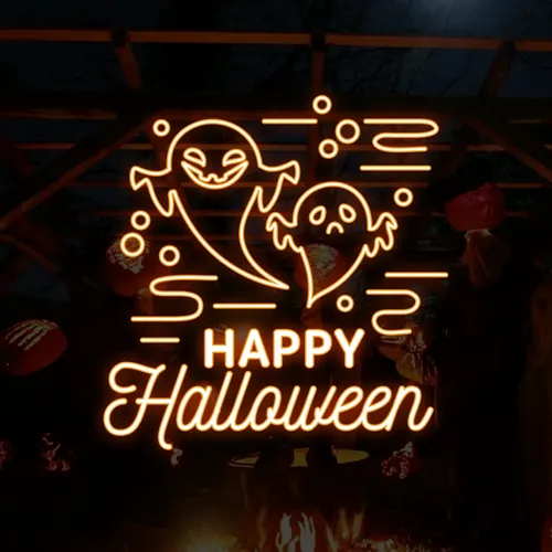 Happy Halloween Two Ghosts Neon Sign - Custom Flying Discs