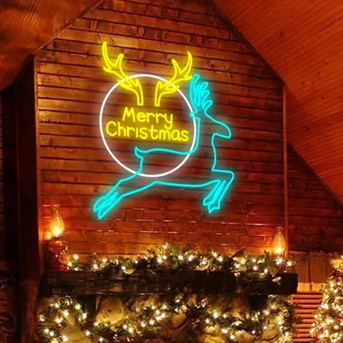 Merry Christmas Deer Neon Sign - Custom Flying Discs