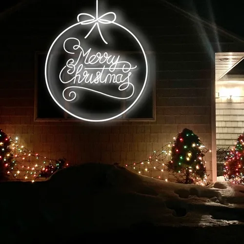 Merry  Christmas Circle Typography Neon Sign - Custom Flying Discs