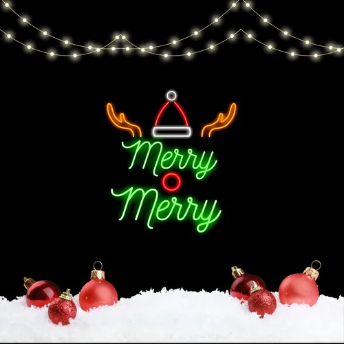Merry Merry Deer Neon Sign - Custom Flying Discs