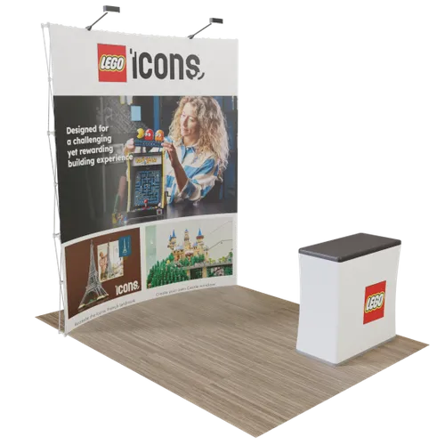 Custom Curved Pop Up Trade Show Display Stand 8' x 8' - Custom Flying Discs