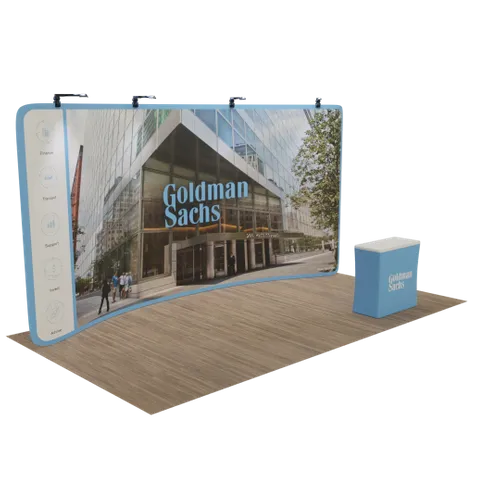 Custom Curved Zip Up Trade Show Display 20' x 8' - Custom Flying Discs
