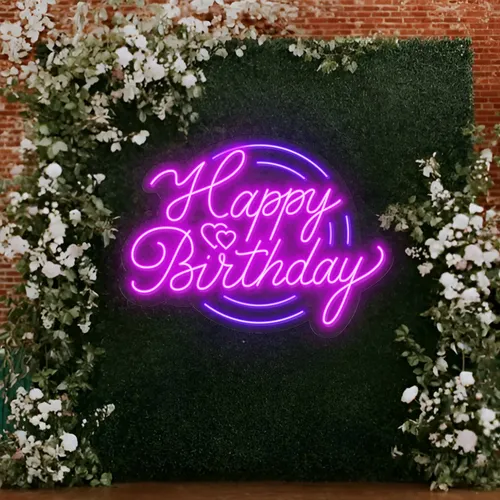 Happy Birthday Purplish Neon Sign - Custom Flying Discs