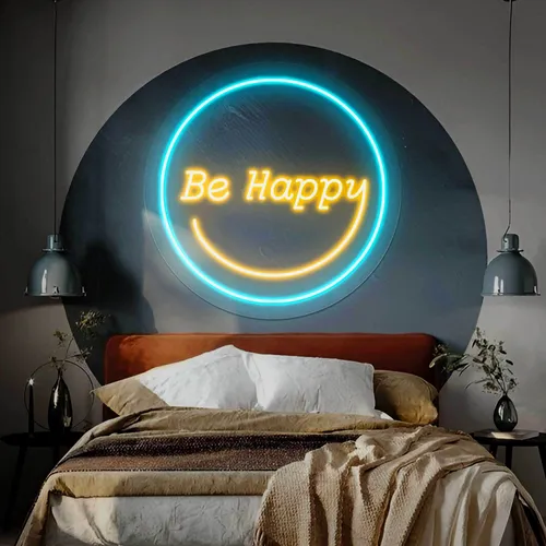 Be Happy Neon Sign - Custom Flying Discs