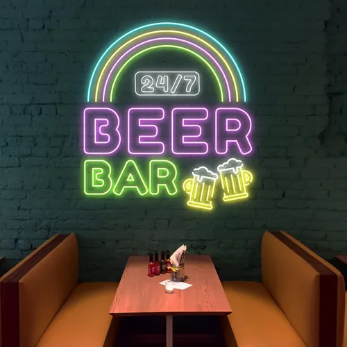 24/7 Rainbow Beer Bar Neon Sign - Custom Flying Discs