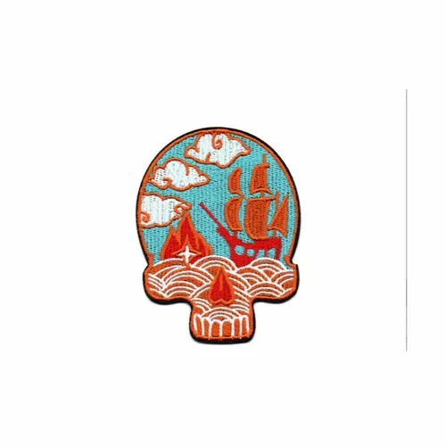 Blue and Orange Pirate Mural Skull Patch - Custom Flying Discs