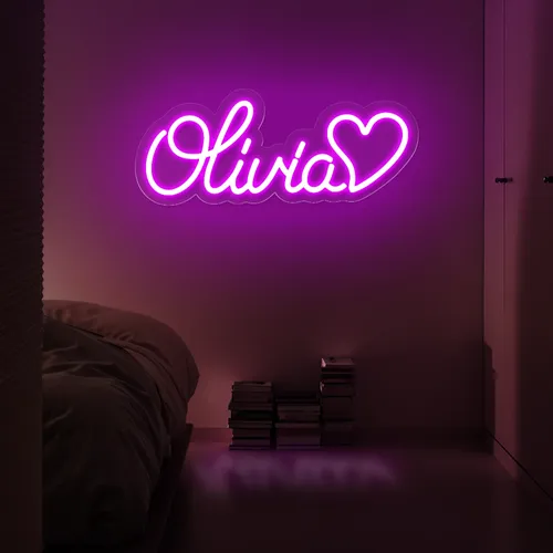 Olivia with Heart Neon Sign - Custom Flying Discs