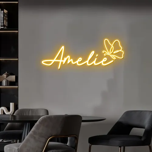 Amelie with Butterfly Neon Sign - Custom Flying Discs