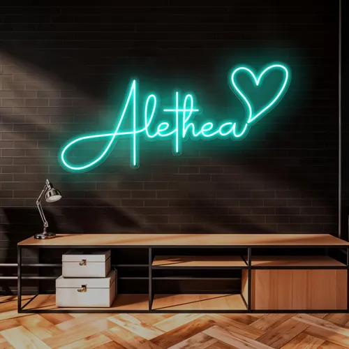 Alethea with Heart Neon Sign - Custom Flying Discs