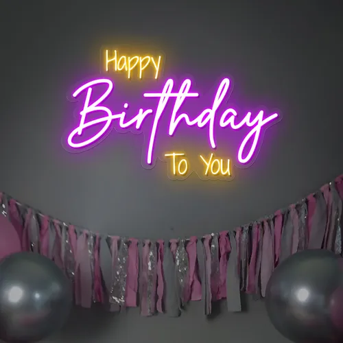 Bright Happy Birthday Neon Sign - Custom Flying Discs