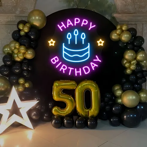 Blissful Happy Birthday Neon Sign - Custom Flying Discs