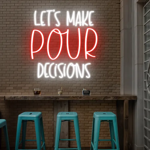 Vibrant "Let's Make Pour Decisions" Neon Sign - Custom Flying Discs