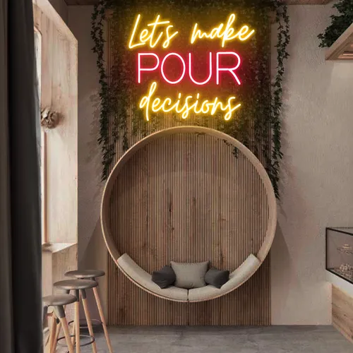 Glowing "Let's Make Pour Decisions" Neon Sign - Custom Flying Discs