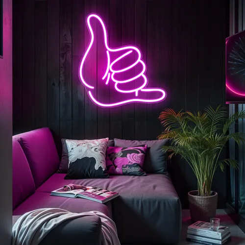 Pink Shaka Hand Neon Sign - Custom Flying Discs