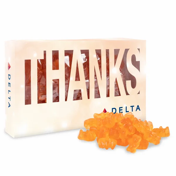 Thanks Die Cut Box with Champagne Gummy Bears - Custom Flying Discs