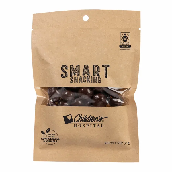 FairTrade Dark Chocolate Almonds in Compostable Kraft Pouch - Custom Flying Discs