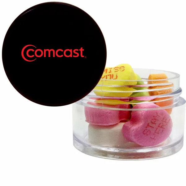 Twist top container filled with Conversation Hearts - Custom Flying Discs